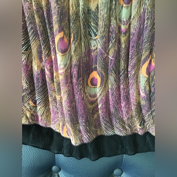Veeca Dress Peacock Feather Print Multi Color XS Fit And Flare - Picture 4 of 7